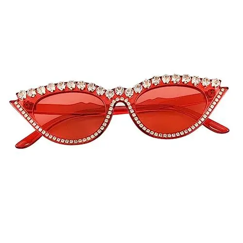 Produktbild: LIFKOME Mode Sonnenbrillen Frau Damen Mit Strasssteinen Kleine Cat-eye-brille Uv-schutz- Rot