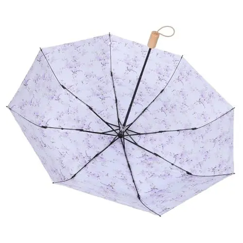 Produktbild: LIFKOME Reise-regenschirm Kompakt mit Holzgriff Blumendesign Winddicht Leicht für Unterwegs