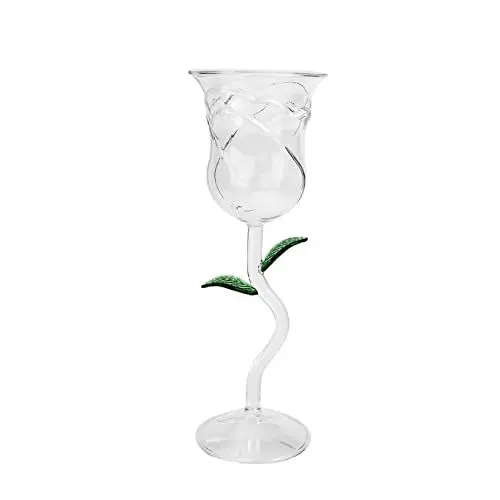 Produktbild: LIFKOME Rosé Weinglas rose wine glass Rosenblüten Weinglas Geschenkidee: Rosenblumen-Weinglas Rosenblütenbecher Glas klarer Weinkelch -Glas Hochzeit Gläser Roséwein schmücken