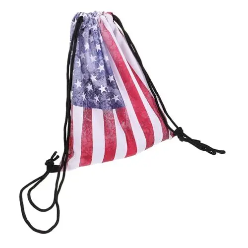 Produktbild: LIFKOME Modischer Rucksack Mit Kordelzug Tragbar Mit Amerikanischer Flagge Aufbewahrungstasche Für Damen Oxford-Stoff