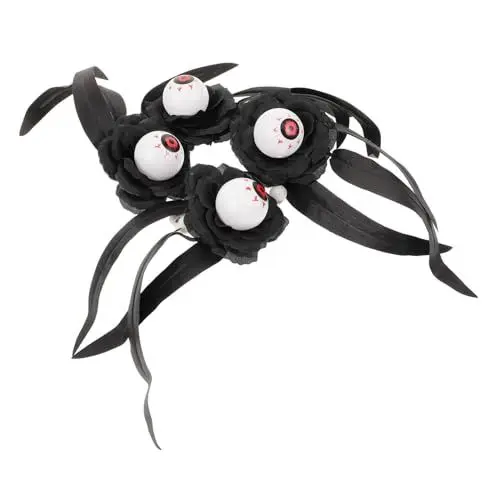 Produktbild: LIFKOME Schwarze Kerzengirlande Halloween Teelichtkränze Halloween Kerzenhalter Halloween Augapfel Kerzenringe Teelicht Kerzenring Stumpenkerzenkranz Halloween Kerzenkranz Stoff