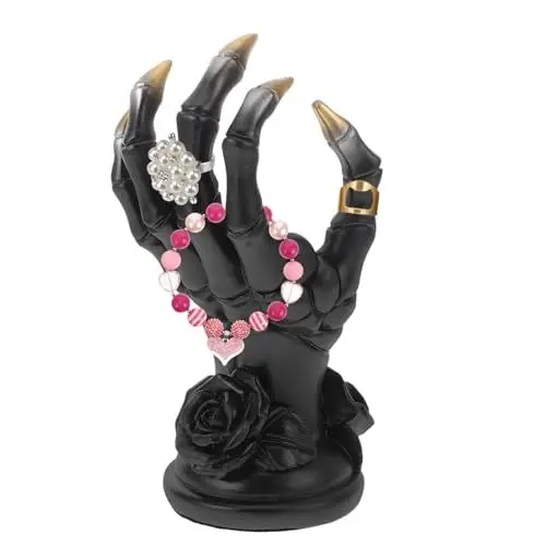 Produktbild: LIFKOME Skelett-Handringhalter Gothic-Teufelshandform Schmuckständer Armband-Uhrenhalter Schmuck-Organizer Für Halloween-Dekorationen