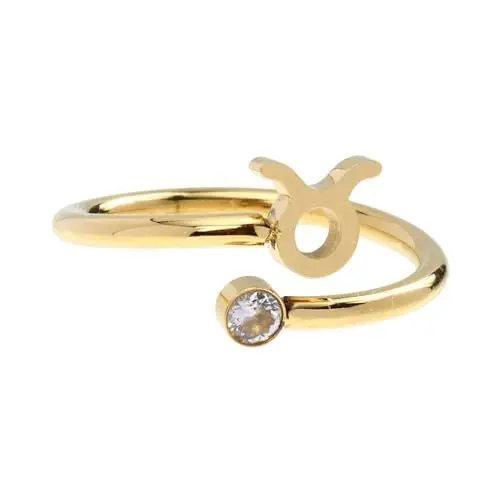 Produktbild: LIFKOME Tierkreisring offene Ringe Sternzeichenring für Frauen Schmuck verstellbare Fingerringe Geburtsstein edelstahlringe damenringe verstellbarer offener Ring Paare Zirkonring Golden