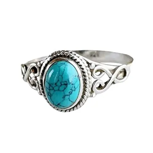 Produktbild: LIFKOME Türkisfarbener Ring Westernringe Für Frauen Edelsteinringe Für Frauen Ring Für Damen Türkiser Westernschmuck Türkis Schmuck Western Brautgeschenk Dekorativer Fingerring Legierung