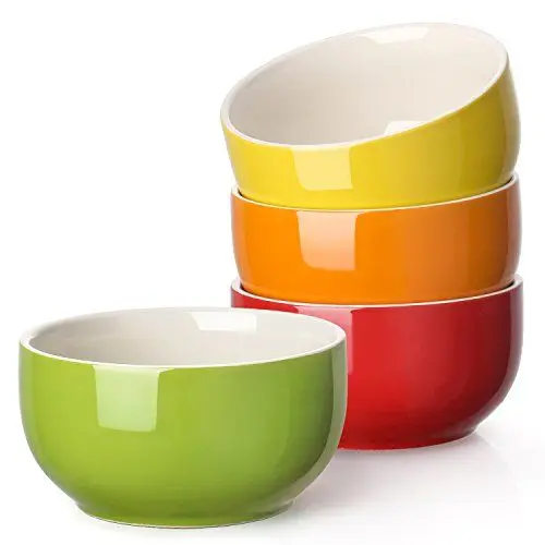 Produktbild: LIFVER Müslischalen, 4 x 20 oz Suppenschüssel, Premium Porzellan Dessertschalen, Bowl Schüssel Spülmaschinen-, mikrowellengeeignet - Bunt