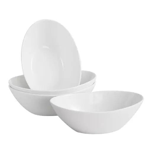 Produktbild: LIFVER Salatschüssel Set Porzellan 1060ml, Müslischale Groß, Suppenschale Keramik, Servierschale für Salat, Beilagen, Suppe, Dessert, 4er Set, Weiß