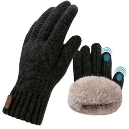 Produktbild: lifwimner Handschuhe Herren,Warme Winterhandschuhe Damen Fleece Strickhandschuhe Touchscreen Thermo für Outdoor Sport Laufen Freizeit reithandschuhe(Schwarz)