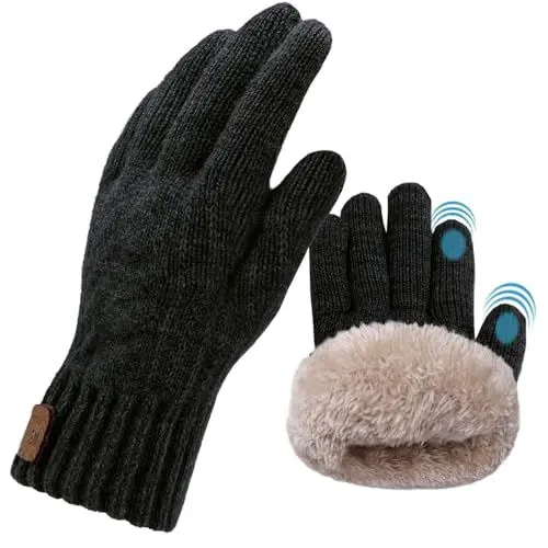 Produktbild: lifwimner Handschuhe Herren,Warme Winterhandschuhe Damen Fleece Strickhandschuhe Touchscreen Thermo für Outdoor Sport Laufen Freizeit reithandschuhe(Schwarz)