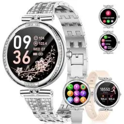 Produktbild: LIGE Smart Watch Damen, AMOLED HD Fitness Uhr Damen, Smartwatch Wasserdicht IP68, Frauengesundheit/Bluetooth-Anrufe/Herzfrequenzüberwachung/SpO2, Unterstützen Sie Uhr Silber Damen für Android iOS