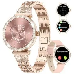 Produktbild: LIGE Smartwatch Damen Diamant mit 1.19Zoll Kleines Display Telefonfunktion 5ATM Wasserdicht AMOLED Always on Display Fitness Tracker 111 Sportmodi Blutdruck/Herzfrequenz/Blutsauerstoff Mädchen Uhren