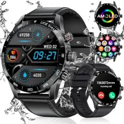 Produktbild: LIGE Smartwatch Herren 1.43 Zoll AMOLED-Display, Smartwatch mit Bluetooth Telefonie und Sprachassistenz, Herzfrequenz, SpO2, 124 Sportmodi, Fitnessuhr Smart Watch für Android iOS