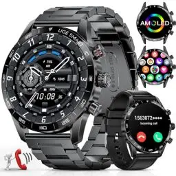 Produktbild: LIGE Smartwatch Herren 1.43 Zoll AMOLED-Display, Smartwatch mit Telefonfunktion und Sprachassistenz Herzfrequenz SpO2 124 Sportmodi Fitnessuhr Smart Watch für iOS Android