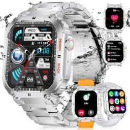 Produktbild: LIGE Smartwatch Herren, 1,96'' HD Touchscreen Smartwatch Militär mit Telefonfunktion, 123 Sportmodi Fitnessuhr, Pulsmesser/Schlafmonitor, IP68 wasserdichte 400mAh Smart Watch für Android iOS, 3 Gurte