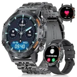Produktbild: LIGE Smartwatch Herren (Anruf Texte Erinnerung),1,39 Zoll Robuste Outdoor Smartwatch mit Herzfrequenz Schlafüberwachung,100+ Sportmodi Fitnessuhr Militär Smart Watch für Android iOS, Schwarz Edelstahl
