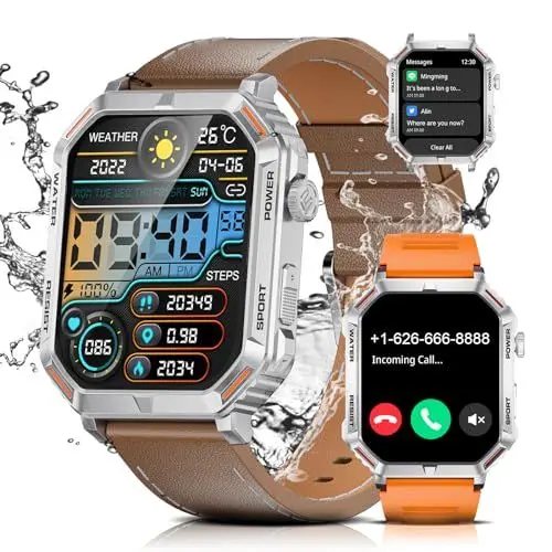Produktbild: LIGE Smartwatch Herren Militär mit Telefonfunktion 300mAh langlebiger Akku 1,96 Zoll Touchscreen IP68 Wasserdicht 120 Sportmodi Fitnessuhr Herzfrequenzmonitor Android iOS Robuste Smartwatch Herren