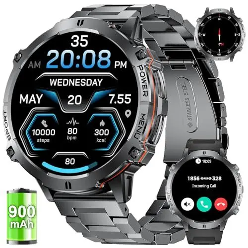 Produktbild: LIGE Smartwatch Herren mit 80+Ultralange Standby Zeit, 1,73” AMOLED HD Schrittzähleruhr mit 900 mAh Akku/Bluetooth-Anrufe/110+ Sportmodi/Schlafüberwachung, Android iOS Smartwatch Wasserdicht IP68