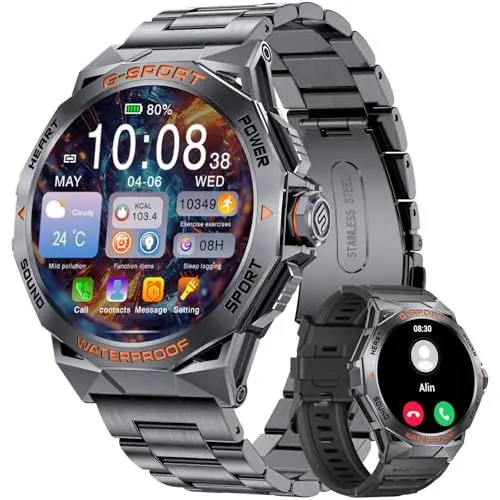 Produktbild: LIGE Smartwatch Herren mit Bluetooth-Anrufe, 1.43″AMOLED-Display Touch Smart Watch mit 400mAh, 110+ Sportmodi Fitness Tracker IP68 Wasserdicht Sportuhr, Android iOS Herren Uhr