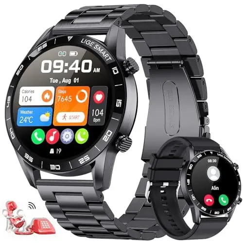 Produktbild: LIGE Smartwatch Herren mit Telefonfunktion,100+Sportmodi Fitness Tracker mit Herzfrequenz Schlafmonitor IP68 Wasserdicht Sportuhr,1.39