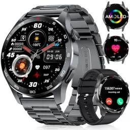 Produktbild: LIGE Smartwatch Herren mit Telefonfunktion,1.43 Zoll AMOLED Voll Touchscreen Armbanduhr Herren mit 120 Sportmodi Aktivitätstracker,Herzfrequenz/SpO2/Schlafmonitor IP68 Wasserdicht 400mah Schwarz