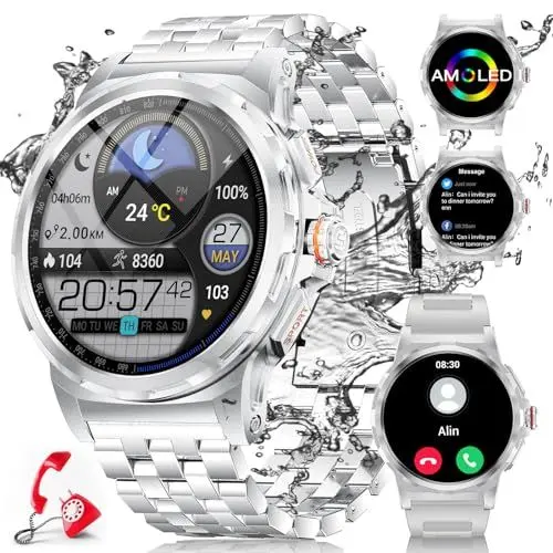 Produktbild: LIGE Smartwatch Herren mit Telefonfunktion, 1.43'' AMOLED Voll Touchscreen 400mAh Smart Watch, 129 Sportmodi Sportuhr, Schrittzähler SpO2 Schlafmonitor Fitnessuhr für iOS Android, SML6-B
