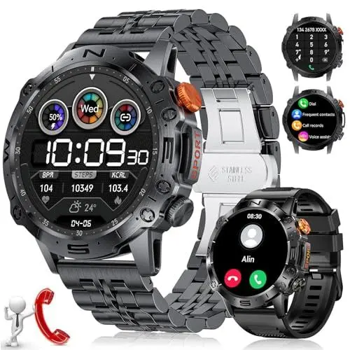 Produktbild: LIGE Smartwatch Herren mit Telefonfunktion mit 1,43 Zoll AMOLED Always-on Display IP68 Wasserdicht Sprachassistent Android iOS Kompatibel Fitness Tracker Herzfrequenz Messgerät Smartwatch Herren…