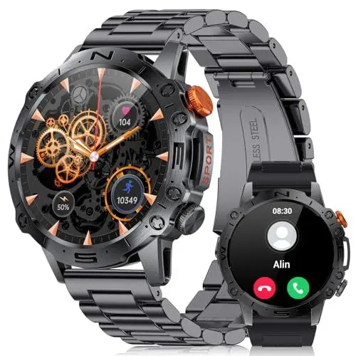 Produktbild: LIGE Smartwatch für Herren, 5ATM Wasserdicht Militär, 1.43 Zoll Mit Bluetooth Anrufe, Herzfrequenzmonitor, Schlafmonitor, Schrittzähler - Unterstützt iOS Android