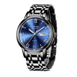 Produktbild: LIGE Armbanduhr Herren Silbrig, Herrenuhr Quarz-Analoguhr, Edelstahlarmband 3ATM Wasserdicht, Leuchtzeiger-Display mit Kalender, Schöne Geschenke Armbanduhren für Herren, Business Outdoor Erholung