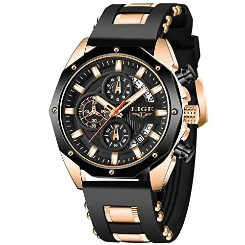 Produktbild: LIGE Herrenuhr, 3 ATM, wasserdicht, Edelstahl, analog, Quarz, Sport, klassischer Chronograph, klassisches Armbanduhren, Geschenke für Herren, Klassisch
