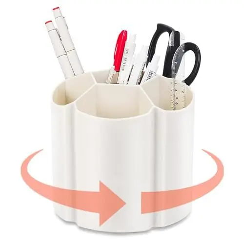 Produktbild: Light Autumn 360° Drehbarer Schreibtisch-Organizer mit 6 Fächern Set, Multifunktionaler Stifte- & Büromaterial-Halter, Platzsparender Utensilienkasten für Büro & Kunst, Modernes - Beige