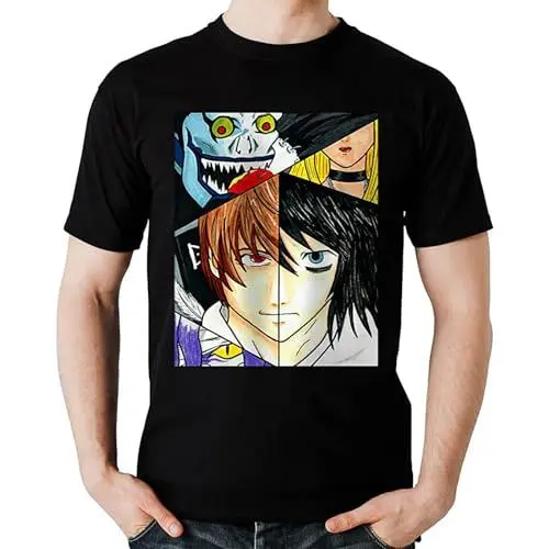 Produktbild: Light Yagami L Kira Ryuk Death Note Show Mikasa Mens T-Shirt Casual Cotton Unisex Black Tees Tops XXL