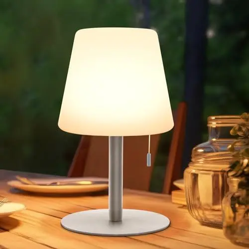 Produktbild: light to hope Kabellose Tischlampe LED Akku Nachttischlampe 2700K Warmweiß und RGB Dimmbar IP44 wasserdichte outdoor Tischleuchte für Wohnzimmer, Balkon, Restaurant, Hotel (Silbrig)