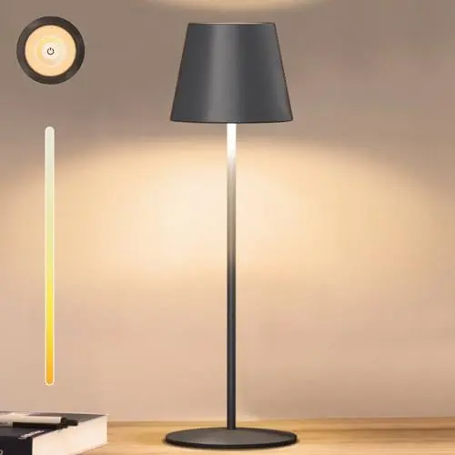 Produktbild: light to hope Tischlampe Kabellos Touch Control Dimmbare Warmweiß 2700K-6000K LED Akku Nachttischlampe IP54 Tischleuchte für Schlafzimmer, Garten, Esstisch, Balkon, Hotel (Grau)