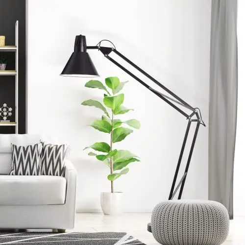 Produktbild: Lightbox 1 flammige Stehlampe - Stehleuchte mit 1,8m Höhe - schwenkbare XXL Schreibtischleuchte mit Fußschalter & Leselicht - Metall Schwarz