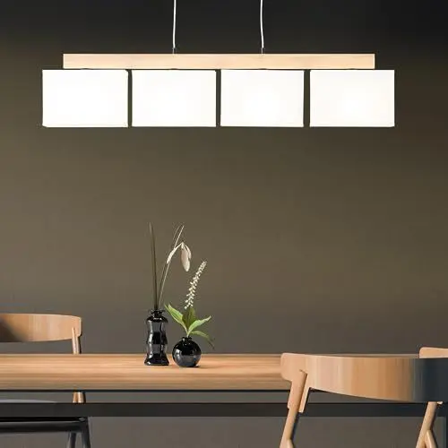 Produktbild: Lightbox 4 flammige Hängelampe - Boho Pendelleuchte mit kürzbarem Kabel - 113 x 95 x 12 cm - E27 Fassung - max. 25 W - aus Metall/Holz/Textil - aus Stieleiche und in eiche geölt/Weiß