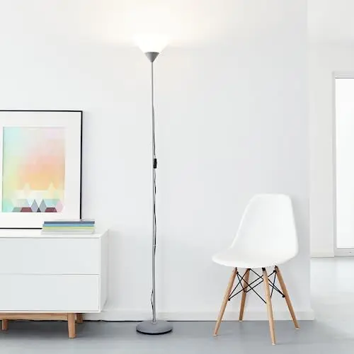 Produktbild: Lightbox LED Deckenfluter mit warmweißem Licht (3000 K) & Kipp-Schalter | Höhe 1,8m | schlichte Stehleuchte | Leuchtmittel inklusive & wechselbar | 806 lm, 8 W | aus Metall/Kunststoff in Silber/Weiß
