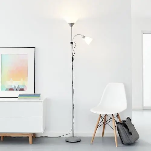 Produktbild: Lightbox LED Deckenfluter mit warmweißem Licht & Kipp-Schalter | Höhe 1,8m | schlichte Stehleuchte | Leuchtmittel inklusive & wechselbar | 806 lm & 400 lm | aus Metall/Kunststoff in Chrom/Grau/Weiß