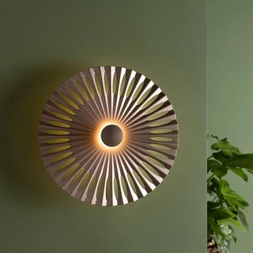 Produktbild: Lightbox LED Wandlampe - Wandleuchte mit 32cm Durchmesser - Backlight - Wandabstand ist einstellbar, warmweißes Licht - Aluminium/Kunststoff Braun/Kaffee