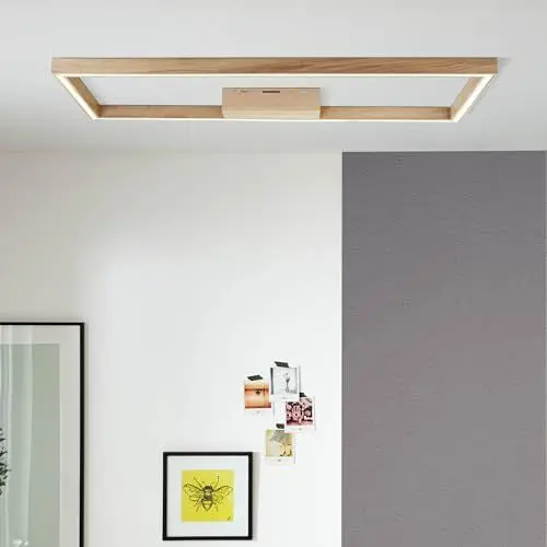 Produktbild: Lightbox Nature LED Deckenlampe - 83 x 38 cm - skandinavische Deckenleuchte mit Rahmen aus geöltem Eichenholz - für Wohnzimmer - 24 W, 2600 lm, 3000 K - aus Holz/Kunststoff - in Hellbraun