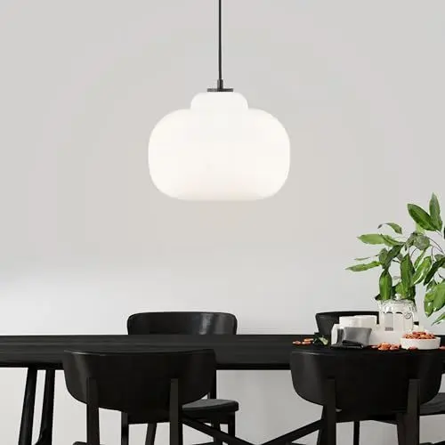 Produktbild: Lightbox dimmbare Hängelampe mit weißem Glas-Schirm | max. 1,29 m Höhe, Ø 30 cm | höhenverstellbare Pendelleuchte mit kürzbarem Kabel | E27 Fassung | Esszimmer | aus Glas/Metall