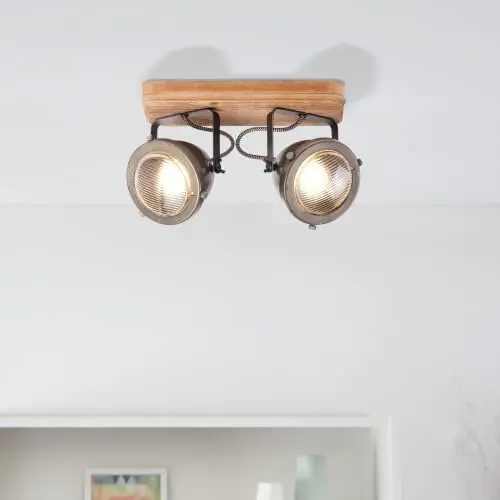 Produktbild: Lightbox Deckenspot mit elegantem Industrial Design | 27 x 12 cm | rustikale Deckenlampe für angenehme Ausstrahlung im Wohnzimmer | GU10 FAssung | aus Metall/Holz in Stahlfarben