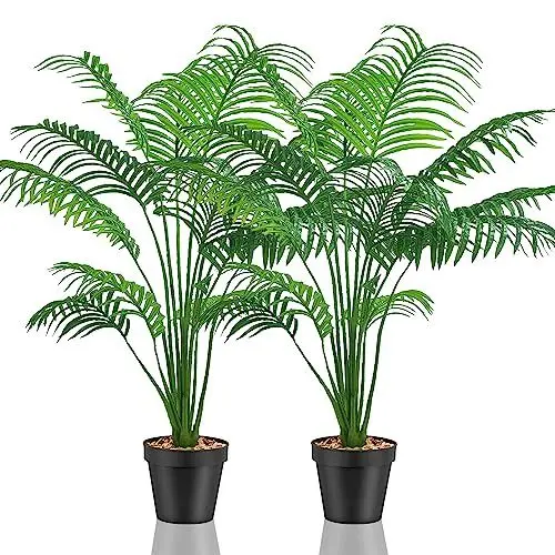 Produktbild: Lighterday Set mit 2 Kunstpflanzen Groß Künstliche Pflanzen Kunstpflanze Fake Plant,Kunstpflanzen Wie Echt,Plastik Pflanze Hoch für Büro,Zuhause,Drinnen und Draußen Deko (Kleine Palme)
