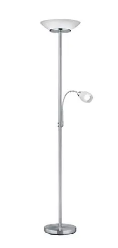Produktbild: lightling Deckenfluter Stehleuchte Klaus mit LED Leselampe | nickel matt Metall | exkl. 2 x E27 (max. 18W) | beweglicher Lesearm 1 x E14 (max. 10W) | Höhe: 180 cm, Durchmesser: 34 cm