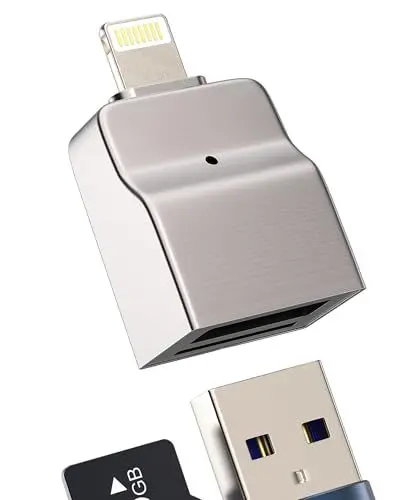 Produktbild: Lightning USB Adapter(2in1) Micro SD Kartenleser TF Memory CardReader DigitalKamera OTG 3.0 Kabel Handy Lesegerät für Apple iPhone iPad Buchse Speicherkarten Highspeed Übertragung Anschluss Converter