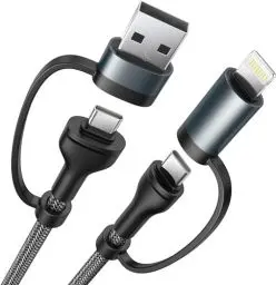 Produktbild: Lightning USB C Adapter, Adapter usb c auf usb C USBC Kabel 3.0 Multi Ladekabel, 60W 4 in 1 PD 3A Mehrfach Universal Schnellladekabe mit iPhone 15 14 Pro Max MacBook Pro Air iPad Mini Samsung Galaxy