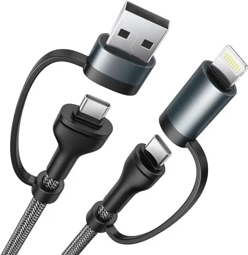 Produktbild: Lightning USB C Adapter, Adapter usb c auf usb C USBC Kabel 3.0 Multi Ladekabel, 60W 4 in 1 PD 3A Mehrfach Universal Schnellladekabe mit iPhone 15 14 Pro Max MacBook Pro Air iPad Mini Samsung Galaxy