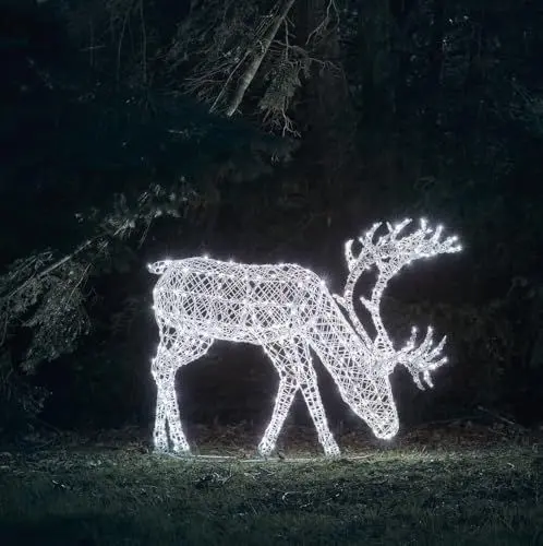 Produktbild: Lights4fun 110cm Arkendale Dual LED Rentier Figur mit Timer Rentier Grasend Strombetrieben Weihnachtsdeko Außen Rentier Outdoor Weihnachtsbeleuchtung Außen und Innen