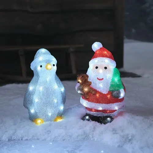 Produktbild: Lights4fun 2er Set Acryl LED Weihnachtsmann und Pinguin Weihnachtsmann Figur innen und außen Weihnachtsmann Weihnachtsdeko Pinguin Weihnachtsbeleuchtung Außen