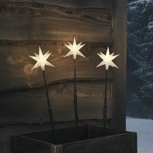 Produktbild: Lights4fun 3er Set LED Starburst Stableuchten 50cm Timer warmweiß LED Weihnachtsdeko Außen Batterie Gartenbeleuchtung Weihnachten