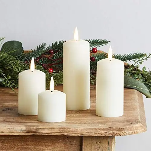 Produktbild: Lights4fun 4er Set TruGlow® LED Echtwachskerzen mit Timer und warmweißer LED Flamme batteriebetrieb Adventskerzen mit Timer Adventskerzen 4er Set Adventskranz LED Kerzen 4er Set Advent