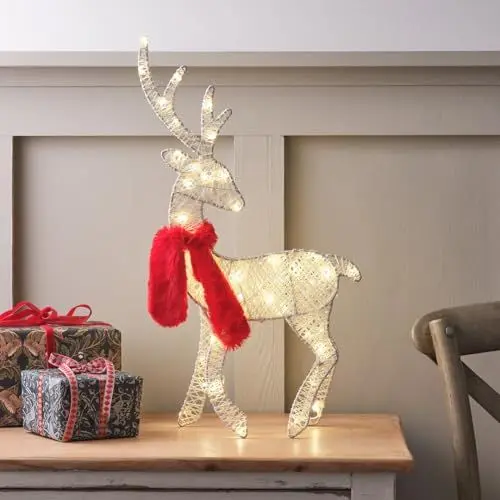 Produktbild: Lights4fun 50cm LED Rentier Silhouette Timer Weihnachtsbeleuchtung Innen Weihnachtsfigur Rentier Deko Innen